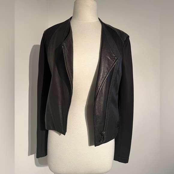 Helmut, Size Small, Black Lamb Leather Moto Jacket with cotton Stretch panels - Picture 4 of 7